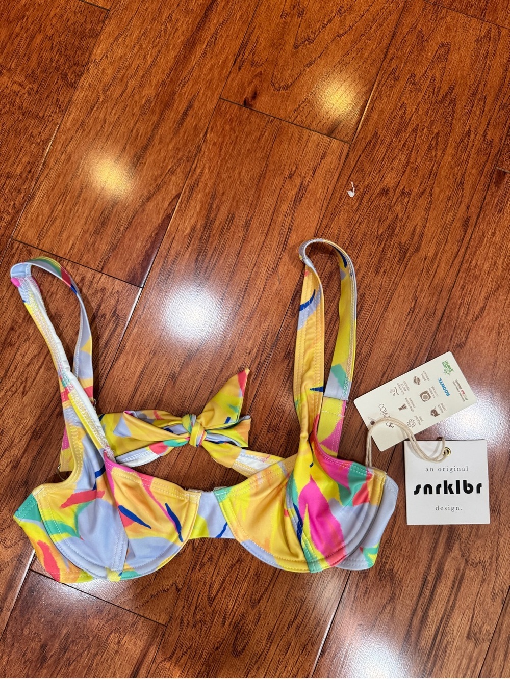 SNRKLBR Swimwear Women's Yellow and Pink Bikini Top NWT Size S